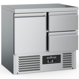 ecoFrost Kühltisch 1 Tür, 2 Schubladen, 900x700x876mm ecoFrost Kühltisch 1 Tür, 2 Schubladen, 900x700x876mm