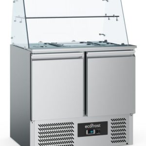 ecoFrost Saladette mit Glasaufbau 2 Türen für 2x 1/1 GN, Breite 900mm ecoFrost Saladette mit Glasaufbau 2 Türen für 2x 1/1 GN, Breite 900mm