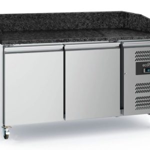 ecoFrost Pizzatisch 2 Türen EN, schwarze Granitplatte, Räder, 1515x800x1000mm ecoFrost Pizzatisch 2 Türen EN, schwarze Granitplatte, Räder, 1515x800x1000mm