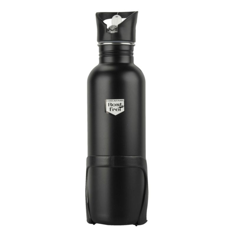 Fischer Trinkflasche Edelstahl mit Halter schwarz 750 ml