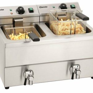 Bartscher Elektro-Doppel-Fritteuse mit Fettablasshahn „IMBISS II“ Bartscher Elektro-Doppel-Fritteuse mit Fettablasshahn „IMBISS II“