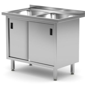 HENDI Spültisch 2-Becken mit Schrank 1000x600x850mm
