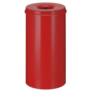 Abfallsammler, für den Innenbereich, Volumen 30 l, selbstlöschender Deckel, Ø 335 x H 470 mm, Stahl pulverbeschichtet, rot/rot