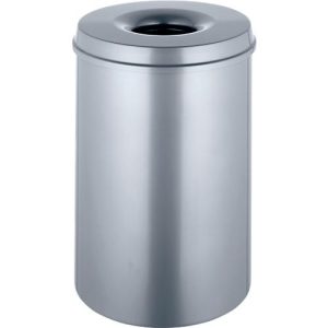 Abfallsammler, für den Innenbereich, Volumen 30 l, selbstlöschender Deckel, Ø 335 x H 470 mm, Stahl pulverbeschichtet, silber/silber Abfallsammler, für den Innenbereich, Volumen 30 l, selbstlöschender Deckel, Ø 335 x H 470 mm, Stahl pulverbeschichtet, silber/silber