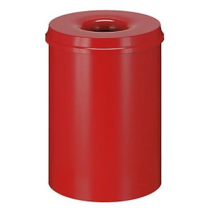 Abfallsammler, für den Innenbereich, Volumen 50 l, selbstlöschender Deckel, Ø 335 x H 625 mm, Stahl pulverbeschichtet, rot/rot Abfallsammler, für den Innenbereich, Volumen 50 l, selbstlöschender Deckel, Ø 335 x H 625 mm, Stahl pulverbeschichtet, rot/rot