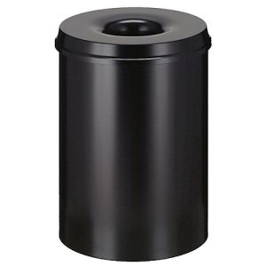 Abfallsammler, für den Innenbereich, Volumen 50 l, selbstlöschender Deckel, Ø 335 x H 625 mm, Stahl pulverbeschichtet, schwarz/schwarz Abfallsammler, für den Innenbereich, Volumen 50 l, selbstlöschender Deckel, Ø 335 x H 625 mm, Stahl pulverbeschichtet, schwarz/schwarz