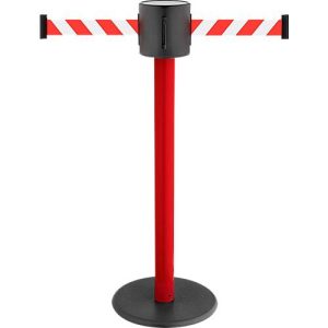 Absperrpfosten GLAD 28, L 350 x B 350 x H 1000 mm, Doppel-Gurtband, Gurtauszug 2 x 4 m, rot Absperrpfosten GLAD 28, L 350 x B 350 x H 1000 mm, Doppel-Gurtband, Gurtauszug 2 x 4 m, rot