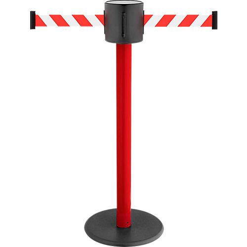 Absperrpfosten GLAD 28, L 350 x B 350 x H 1000 mm, Doppel-Gurtband, Gurtauszug 2 x 4 m, rot