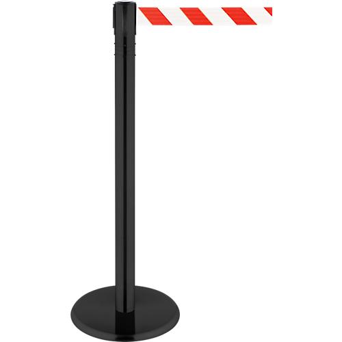 Absperrpfosten, Kopf um 360° drehbar, Gurt bis 2,3 m ausziehbar, Gurtkassette & Bremse, L 1000 mm, Metall, Gurt rot-weiß