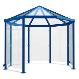 Achteck-Raucherpavillon Modell Paris (o. Seitenwände), enzianblau RAL 5010 Achteck-Raucherpavillon Modell Paris (o. Seitenwände), enzianblau RAL 5010