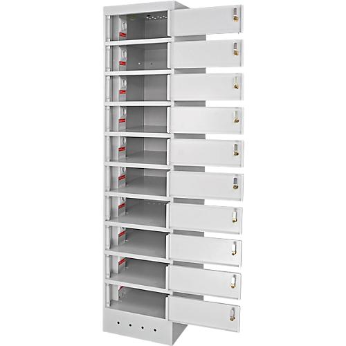 ADB Laptopschrank, 10 Fachböden, Stromversorgung, belüftet, B 400 x T 500 x H 1800 mm, lichtgrau RAL 7035