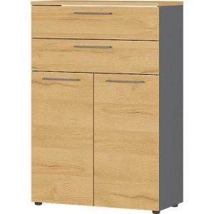 Aktenschrank Agenda Home, 3 OH, B 800 x T 400 x H 1200 mm, 2 Schubladen, Graphit/Eiche Aktenschrank Agenda Home, 3 OH, B 800 x T 400 x H 1200 mm, 2 Schubladen, Graphit/Eiche
