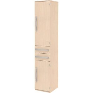 Aktenschrank BARI, 6 OH, 3 Böden, 2 Schübe, Türanschlag rechts, B 427 x T 430 x H 2174 mm, Ahorn/Ahorn/Alu
