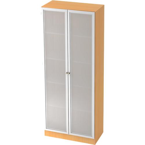 Aktenschrank mit Glastüren ULM, 5 OH, B 800 x T 420 x H 2004 mm, Buche-Dekor