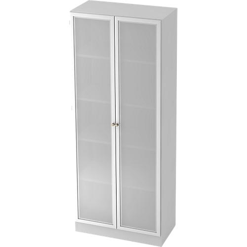 Aktenschrank mit Glastüren ULM, 5 OH, B 800 x T 420 x H 2004 mm, lichtgrau