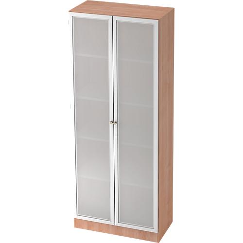 Aktenschrank mit Glastüren ULM, 5 OH, B 800 x T 420 x H 2004 mm, Nussbaum-Dekor