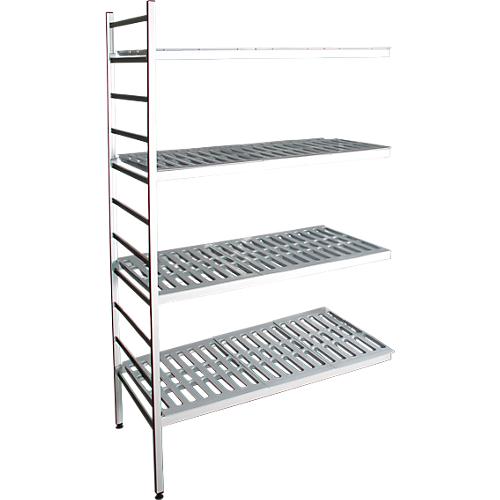 Aluminium-Steckregal, Anbaufeld, mit 4 Kunststoff-Rost-Fachböden, H 1800 x B 800 x B 500 mm