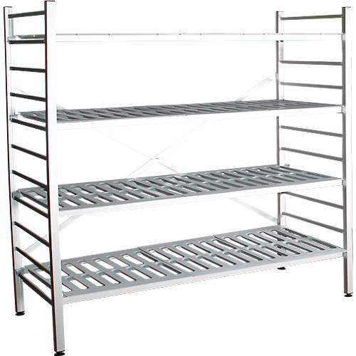 Aluminium-Steckregal, Grundfeld, mit 4 Kunststoff-Rost-Fachböden, H 1800 x B 1500 x T 400 mm