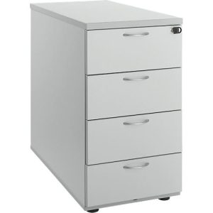 Anstellcontainer, 4 Schübe, Metallgriffe, abschließbar, Fußgleiter, inkl. Materialschale & 4 Trennschiede, B 400 x T 800 x H 730 mm, Spanplatte, grau Anstellcontainer, 4 Schübe, Metallgriffe, abschließbar, Fußgleiter, inkl. Materialschale & 4 Trennschiede, B 400 x T 800 x H 730 mm, Spanplatte, grau