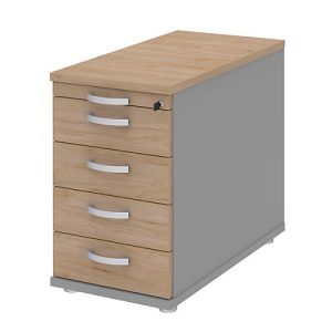 Anstellcontainer BARI, 4 Schübe & 1 Utensilienauszug, abschließbar, B 433 x T 800 x H 720 mm, Eiche-Dekor/mittelgrau Anstellcontainer BARI, 4 Schübe & 1 Utensilienauszug, abschließbar, B 433 x T 800 x H 720 mm, Eiche-Dekor/mittelgrau