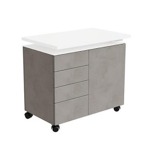 Anstellcontainer SOLUS PLAY, 4 Schübe, 1 Flügeltür, B 800 x T 500 x H 720 – 1080 mm, Ceramic grey Anstellcontainer SOLUS PLAY, 4 Schübe, 1 Flügeltür, B 800 x T 500 x H 720 – 1080 mm, Ceramic grey