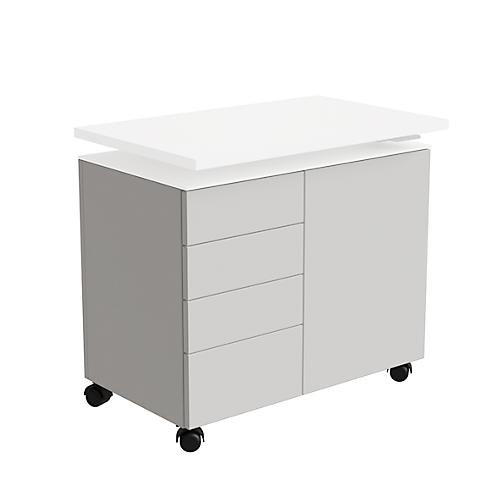 Anstellcontainer SOLUS PLAY, 4 Schübe, 1 Flügeltür, B 800 x T 500 x H 720 - 1080 mm, weiß