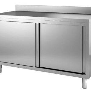 Edelstahl Arbeitsschrank, Schiebtüren, Aufkantung, 1000x600x880mm