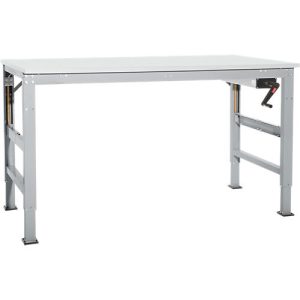 Arbeitstisch Ergo K, m. Kurbel, 1250 x 800 mm, Tischplatte PVC Dekor, alusilber Arbeitstisch Ergo K, m. Kurbel, 1250 x 800 mm, Tischplatte PVC Dekor, alusilber