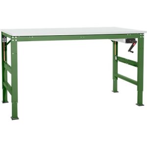 Arbeitstisch Ergo K, m. Kurbel, 1500 x 800 mm, Tischplatte Kunststoff, resedagrün