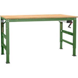 Arbeitstisch Ergo K, m. Kurbel, 1500 x 800 mm, Tischplatte Multiplex, resedagrün Arbeitstisch Ergo K, m. Kurbel, 1500 x 800 mm, Tischplatte Multiplex, resedagrün