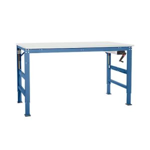 Arbeitstisch Ergo K, m. Kurbel, 1750 x 800 mm, Tischplatte PVC Dekor, brillantblau Arbeitstisch Ergo K, m. Kurbel, 1750 x 800 mm, Tischplatte PVC Dekor, brillantblau