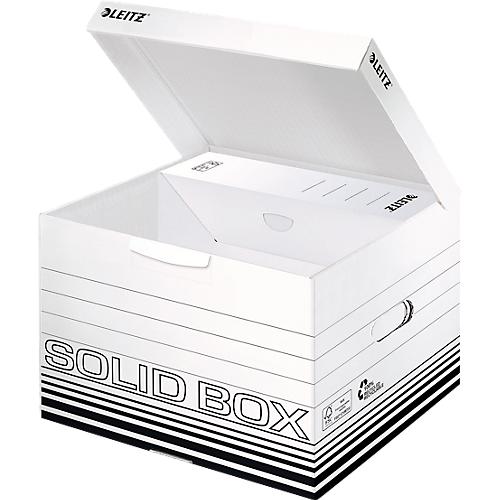 Archivbox Leitz Solid Box M 6118, mit Klappdeckel & Aufbau-Automatik, 10 Stück, weiß