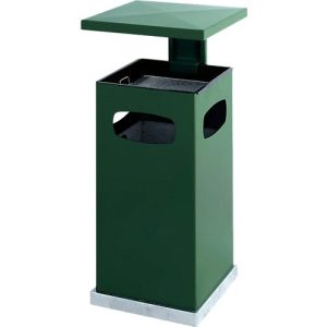 Ascher-Papierkorb mit abnehmbarem Dach, 70 Liter, moosgrün RAL 6005 Ascher-Papierkorb mit abnehmbarem Dach, 70 Liter, moosgrün RAL 6005