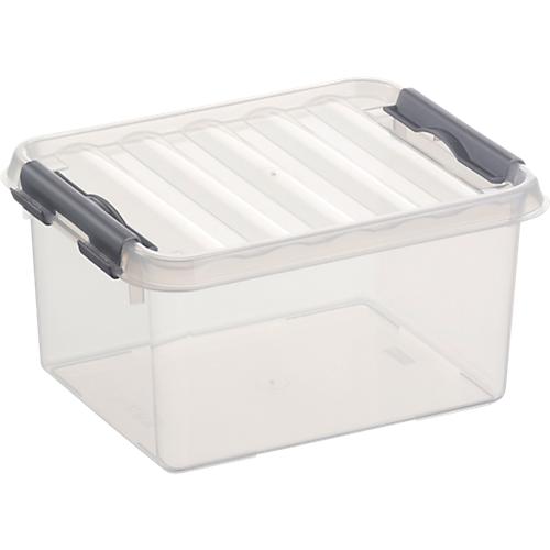 Aufbewahrungsbox Sunware Q-LINE, Verschlussclips, transparent, stapelbar, 2 l, L 200 x B 150 x H 100 mm, grau