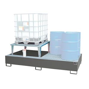 Auffangwanne Bauer AWA 21, Stahl, grau, L 2650 x B 1460 x H 863 mm, 1000 l, für 2 x 1000 l IBC, 1 Abfüllaufsatz, 1 Gitterost Auffangwanne Bauer AWA 21, Stahl, grau, L 2650 x B 1460 x H 863 mm, 1000 l, für 2 x 1000 l IBC, 1 Abfüllaufsatz, 1 Gitterost