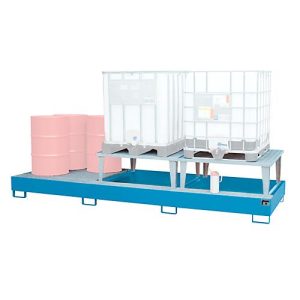Auffangwanne Bauer AWA 32, Stahl, blau, L 3850 x B 1460 x H 780 mm, 1000 l, für 3 x 1000 l IBC, 2 Abfüllaufsätze, 1 Gitterost Auffangwanne Bauer AWA 32, Stahl, blau, L 3850 x B 1460 x H 780 mm, 1000 l, für 3 x 1000 l IBC, 2 Abfüllaufsätze, 1 Gitterost