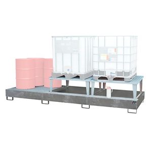 Auffangwanne Bauer AWA 32, Stahl, feuerverzinkt, L 3850 x B 1460 x H 780 mm, 1000 l, für 3 x 1000 l IBC, 2 Abfüllaufsätze, 1 Gitterost Auffangwanne Bauer AWA 32, Stahl, feuerverzinkt, L 3850 x B 1460 x H 780 mm, 1000 l, für 3 x 1000 l IBC, 2 Abfüllaufsätze, 1 Gitterost