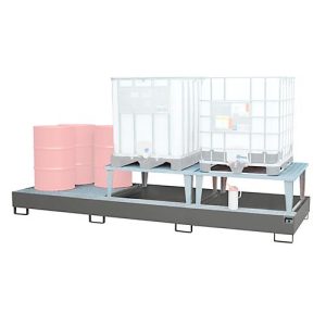 Auffangwanne Bauer AWA 32, Stahl, grau, L 3850 x B 1460 x H 780 mm, 1000 l, für 3 x 1000 l IBC, 2 Abfüllaufsätze, 1 Gitterost Auffangwanne Bauer AWA 32, Stahl, grau, L 3850 x B 1460 x H 780 mm, 1000 l, für 3 x 1000 l IBC, 2 Abfüllaufsätze, 1 Gitterost