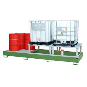 Auffangwanne Bauer AWA 32, Stahl, grün, L 3850 x B 1460 x H 780 mm, 1000 l, für 3 x 1000 l IBC, 2 Abfüllaufsätze, 1 Gitterost Auffangwanne Bauer AWA 32, Stahl, grün, L 3850 x B 1460 x H 780 mm, 1000 l, für 3 x 1000 l IBC, 2 Abfüllaufsätze, 1 Gitterost