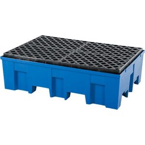 Auffangwanne, für 2 Fässer à 200 l, unterfahrbar, B 865 x T 1245 x H 350 mm, mit Polyethylen-Gitterrost, Polyethylen, blau Auffangwanne, für 2 Fässer à 200 l, unterfahrbar, B 865 x T 1245 x H 350 mm, mit Polyethylen-Gitterrost, Polyethylen, blau