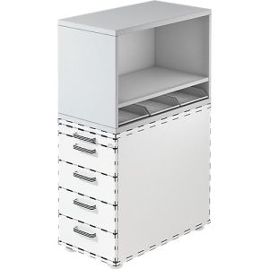 Aufsatzregal Breno, für Standcontainer Breno, inkl. 3 Kunststoffeinsätze, B 428 x T 800 x H 530 mm, Spanplatte, Lichtgrau Aufsatzregal Breno, für Standcontainer Breno, inkl. 3 Kunststoffeinsätze, B 428 x T 800 x H 530 mm, Spanplatte, Lichtgrau