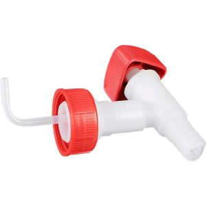 Auslaufhahn für Industriekanister 20 + 30 l, DIN 60/61, f. Chemikalien, Säuren & Laugen, Drehgriff, PE, weiß-rot Auslaufhahn für Industriekanister 20 + 30 l, DIN 60/61, f. Chemikalien, Säuren & Laugen, Drehgriff, PE, weiß-rot