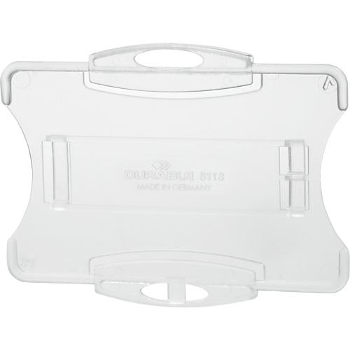 Ausweishalter Durable, für 1 Karte im Hoch-/Querformat, mit Befestigungslaschen, B 92 x H 70 mm, Polystyrol, transparent, 10 Stück