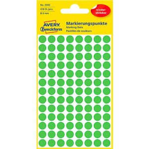 Avery Markierungspunkte 3592, wiederablösbar, 416 Stück, Ø 8 mm, grün Avery Markierungspunkte 3592, wiederablösbar, 416 Stück, Ø 8 mm, grün