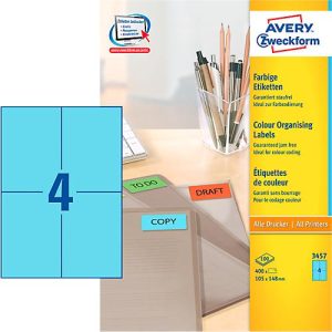 Avery Zweckform Etiketten 3457, 105 x 148 mm, 400 Stück, blau Avery Zweckform Etiketten 3457, 105 x 148 mm, 400 Stück, blau