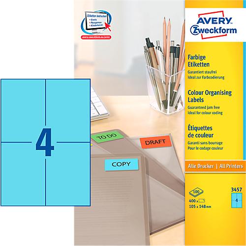 Avery Zweckform Etiketten 3457, 105 x 148 mm, 400 Stück, blau