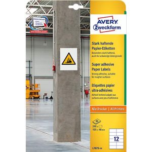 Avery Zweckform Etiketten L7875-20, stark haftend, geeignet für Inkjet-& Laserdrucker, 105 x 48 mm, 240 Stück/20 A4-Bogen, 100 % FSC®-Papier, weiß Avery Zweckform Etiketten L7875-20, stark haftend, geeignet für Inkjet-& Laserdrucker, 105 x 48 mm, 240 Stück/20 A4-Bogen, 100 % FSC®-Papier, weiß