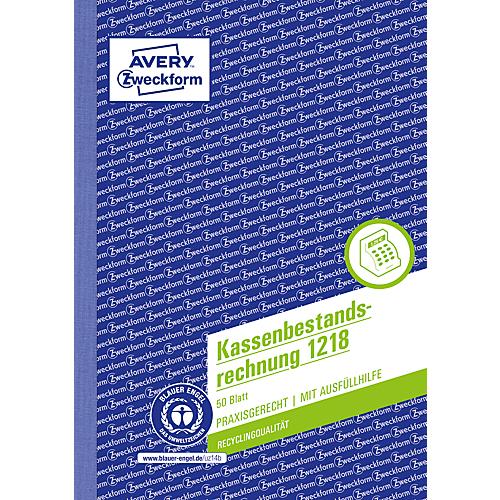 Avery® Zweckform Kassenbestandsrechnung 1218, A5, mit Ausfüllhilfe, ohne Durchschläge, perforiert & gelocht, Blauer Engel, weiß, 1 Buch mit 50 Blatt