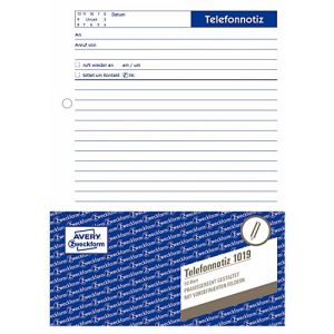 Avery Zweckform Telefonnotiz Nr. 1019, fälschungssicher, kopfverleimt, mikroperforiert, weiß Avery Zweckform Telefonnotiz Nr. 1019, fälschungssicher, kopfverleimt, mikroperforiert, weiß