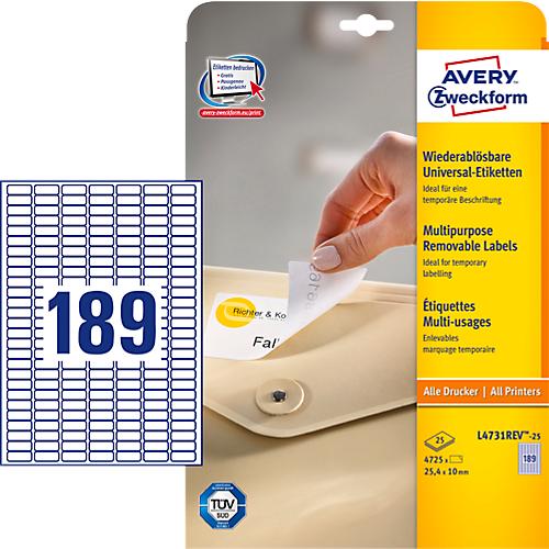 AVERY Zweckform Universal-Etiketten, 25,4 x 10 mm, wiederablösbar